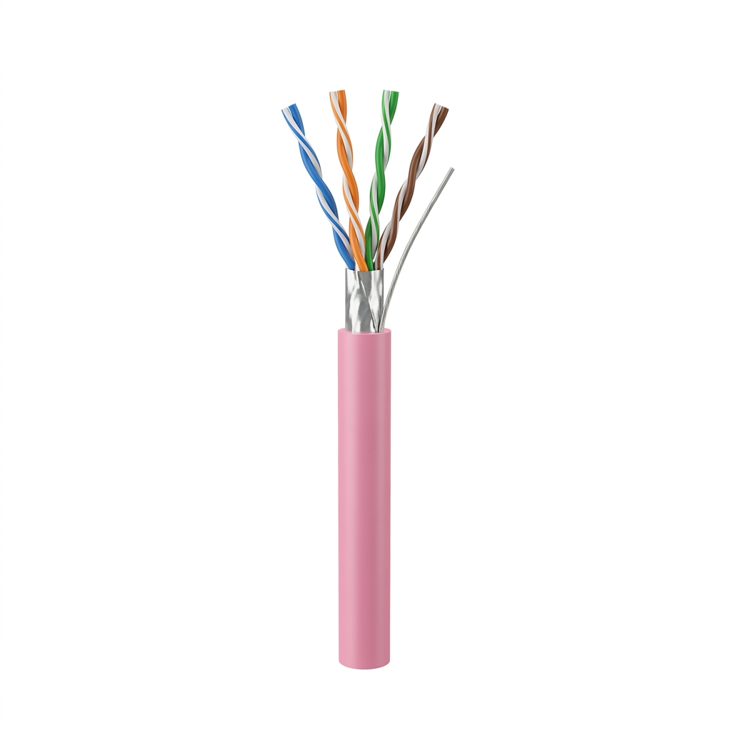 Hyperline FUTP4-C5E-P26-IN-LSZH-PK-305 (305 м) Кабель витая пара, экранированный F/UTP, общий экран фольга, категория 5e, 4 пары 26 AWG, 4х2х0,48 мм, многопроволочные жилы, LSZH, нг(А)-HF, внутренний -40°C – +75°C, розовый