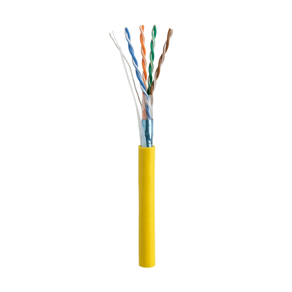 Hyperline FUTP4-C5E-P26-IN-LSZH-YL-305 (305 м) Кабель витая пара, экранированный F/UTP, общий экран фольга, категория 5e, 4 пары 26 AWG, 4х2х0,48 мм, многопроволочные жилы, LSZH, нг(А)-HF, внутренний -40°C – +75°C, желтый