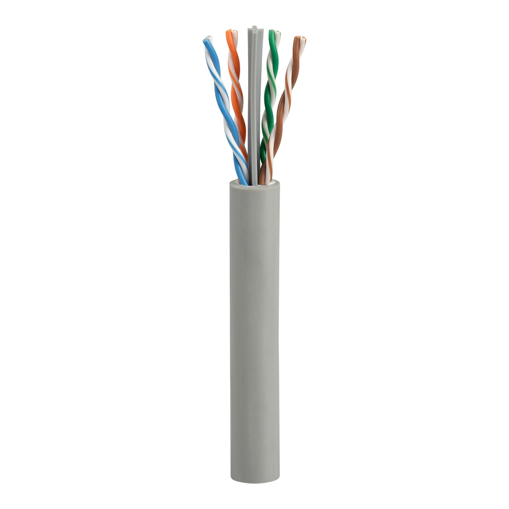 Hyperline UUTP4-C6-S23-IN-PVC-GY-305 (305 м) Кабель витая пара, неэкранированный U/UTP, категория 6, 4 пары 23 AWG, 4х2х0,55 мм, однопроволочные жилы, с разделителем, PVC, нг(А)-LS, внутренний -20°C – +75°C, серый, системная гарантия 25 лет