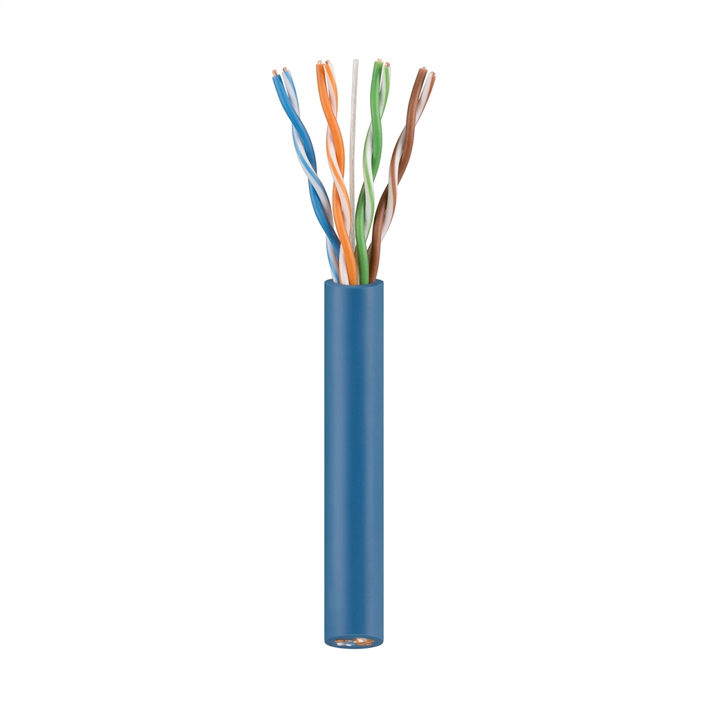 Hyperline UUTP4-C5E-S24-IN-LSZH-BL-305 (305 м) Кабель витая пара, неэкранированный U/UTP, категория 5e, 4 пары 24 AWG, 4х2х0,51 мм, однопроволочные жилы, LSZH, нг(А)-HF, внутренний -40°C – +75°C, синий, системная гарантия 25 лет