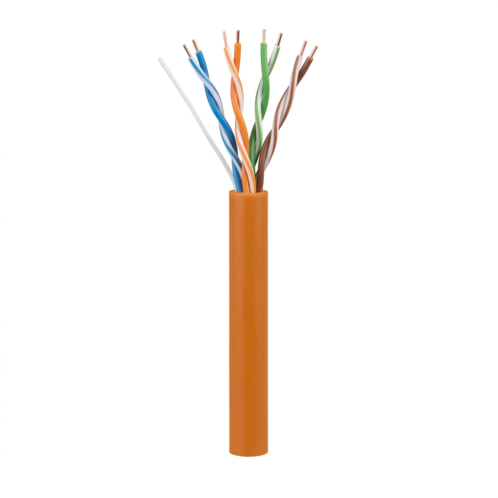 Hyperline UUTP4-C5E-S24-IN-LSZH-OR-305 (305 м) Кабель витая пара, неэкранированный U/UTP, категория 5e, 4 пары 24 AWG, 4х2х0,51 мм, однопроволочные жилы, LSZH, нг(А)-HF, внутренний -40°C – +75°C, оранжевый, системная гарантия 25 лет