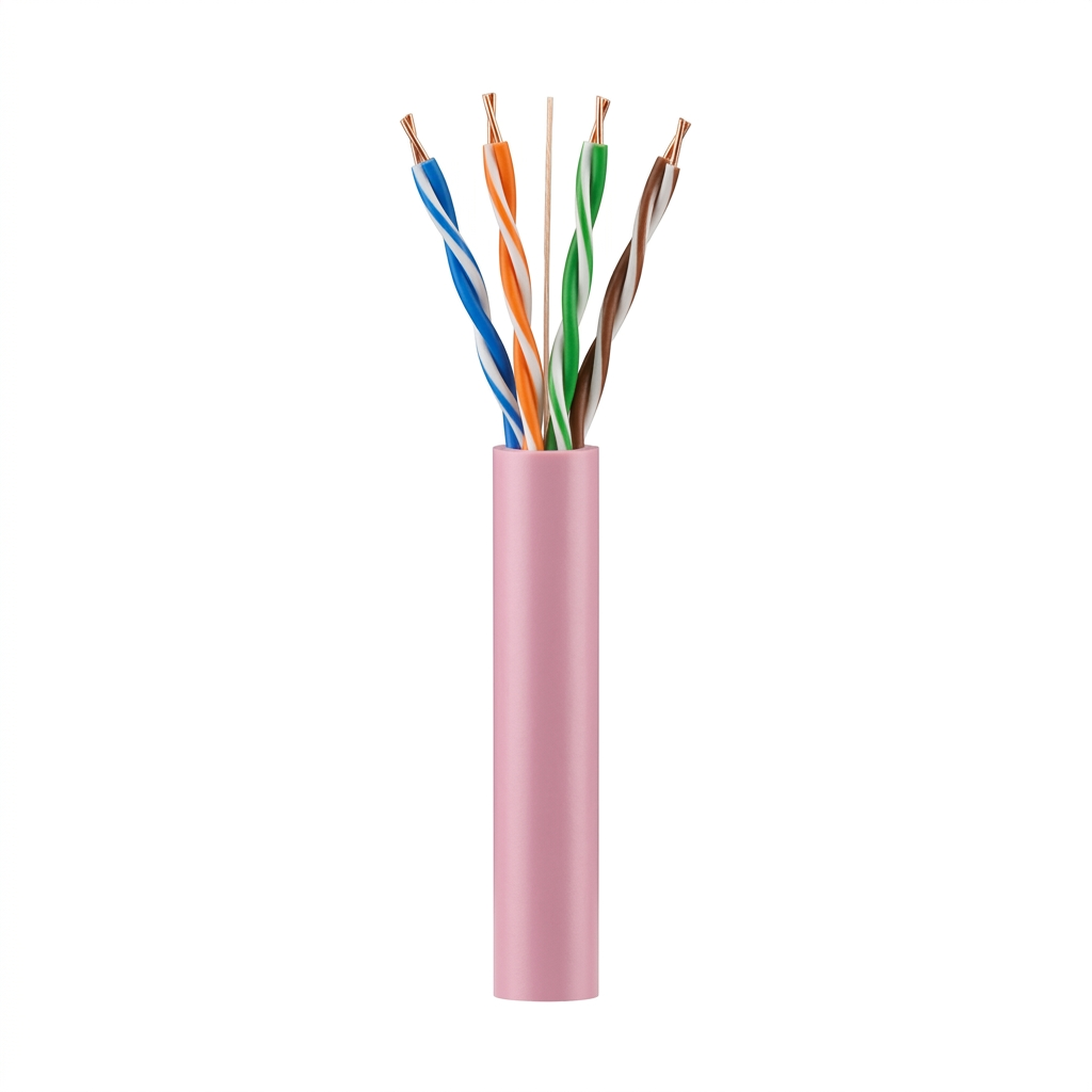 Hyperline UUTP4-C5E-S24-IN-LSZH-PK-305 (305 м) Кабель витая пара, неэкранированный U/UTP, категория 5e, 4 пары 24 AWG, 4х2х0,51 мм, однопроволочные жилы, LSZH, нг(А)-HF, внутренний -40°C – +75°C, розовый, системная гарантия 25 лет