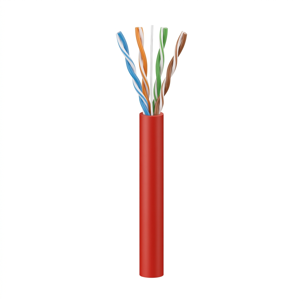 Hyperline UUTP4-C5E-S24-IN-LSZH-RD-305 (305 м) Кабель витая пара, неэкранированный U/UTP, категория 5e, 4 пары 24 AWG, 4х2х0,51 мм, однопроволочные жилы, LSZH, нг(А)-HF, внутренний -40°C – +75°C, красный, системная гарантия 25 лет
