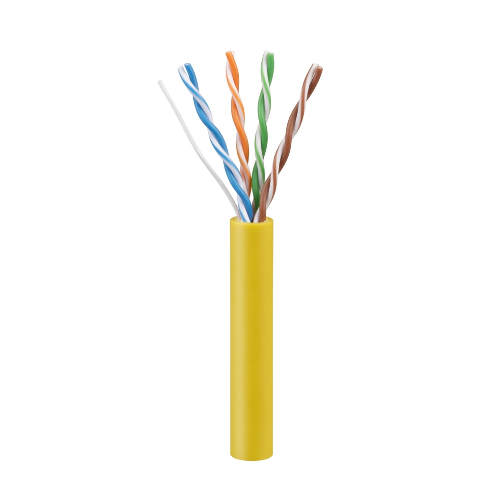 Hyperline UUTP4-C5E-S24-IN-LSZH-YL-305 (305 м) Кабель витая пара, неэкранированный U/UTP, категория 5e, 4 пары 24 AWG, 4х2х0,51 мм, однопроволочные жилы, LSZH, нг(А)-HF, внутренний -40°C – +75°C, желтый, системная гарантия 25 лет