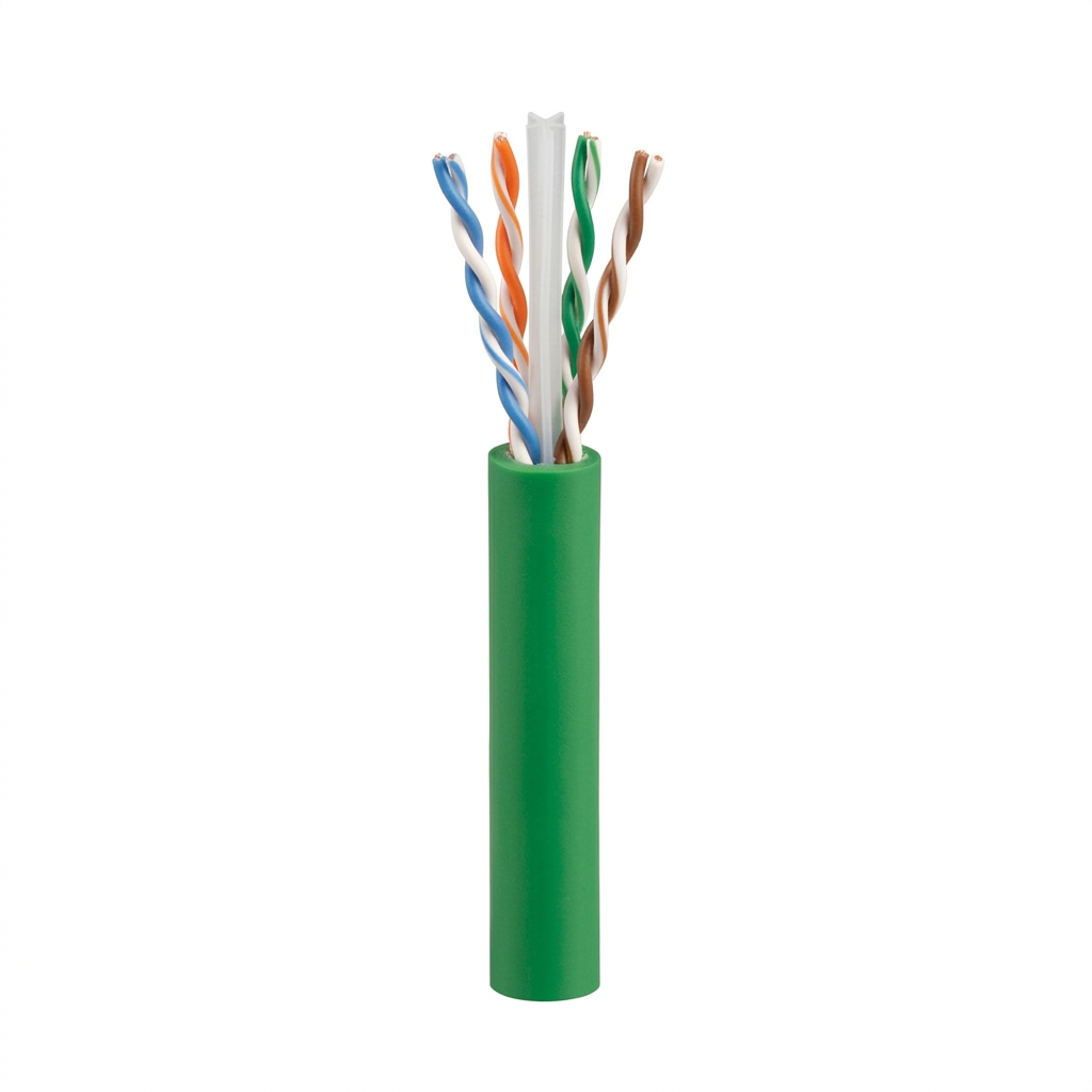 Hyperline UUTP4-C6-S23-IN-LSZH-GN-305 (305 м) Кабель витая пара, неэкранированный U/UTP, категория 6, 4 пары 23 AWG, 4х2х0,55 мм, однопроволочные жилы, с разделителем, LSZH, нг(А)-HF, внутренний -40°C – +75°C, зеленый, системная гарантия 25 лет