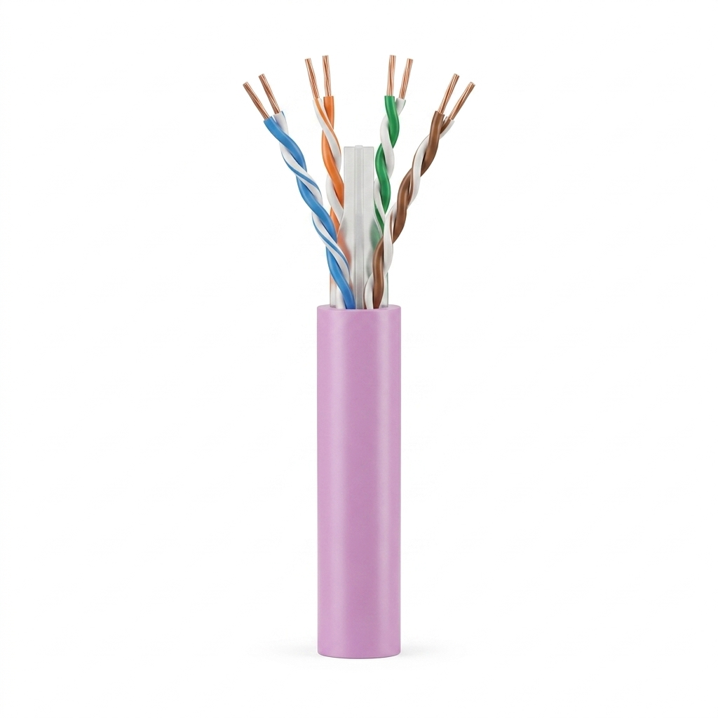 Hyperline UUTP4-C6-S23-IN-LSZH-PK-305 (305 м) Кабель витая пара, неэкранированный U/UTP, категория 6, 4 пары 23 AWG, 4х2х0,55 мм, однопроволочные жилы, с разделителем, LSZH, нг(А)-HF, внутренний -40°C – +75°C, розовый, системная гарантия 25 лет