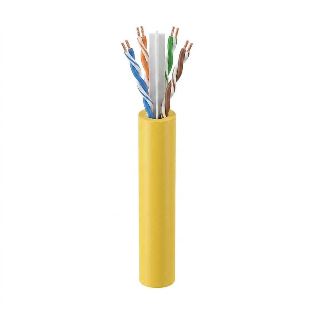 Hyperline UUTP4-C6-S23-IN-LSZH-YL-305 (305 м) Кабель витая пара, неэкранированный U/UTP, категория 6, 4 пары 23 AWG, 4х2х0,55 мм, однопроволочные жилы, с разделителем, LSZH, нг(А)-HF, внутренний -40°C – +75°C, желтый, системная гарантия 25 лет