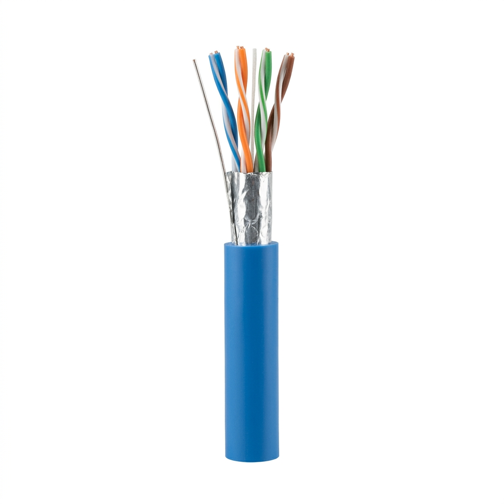 Hyperline FUTP4-C5E-S24-IN-LSZH-BL-305 (305 м) Кабель витая пара, экранированный F/UTP, общий экран фольга, категория 5e, 4 пары 24 AWG, 4х2х0,51 мм, однопроволочные жилы, LSZH, нг(А)-HF, внутренний -40°C – +75°C, синий, системная гарантия 25 лет