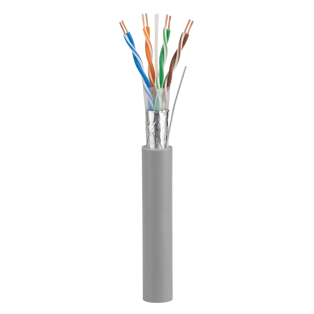 Hyperline FUTP4R-C5E-S24-IN-LSLTX-GY-305 (305 м) Кабель витая пара, экранированный F/UTP, общий экран фольга, категория 5e, 4 пары 24 AWG, 4х2х0,51 мм, однопроволочные жилы, нг(А)-LSLTx, внутренний -20°C – +60°C, серый, системная гарантия 25 лет