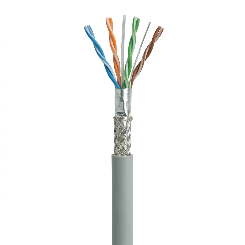 Hyperline SFUTP4-C5E-S24-IN-PVC-GY-305 (305 м) Кабель витая пара, экранированный SF/UTP, общий экран оплетка и фольга, категория 5e, 4 пары 24 AWG, 4х2х0,51 мм, однопроволочные жилы, PVC, нг(А)-LS, внутр.-20°C – +75°C, серый, системная гарантия 25 лет