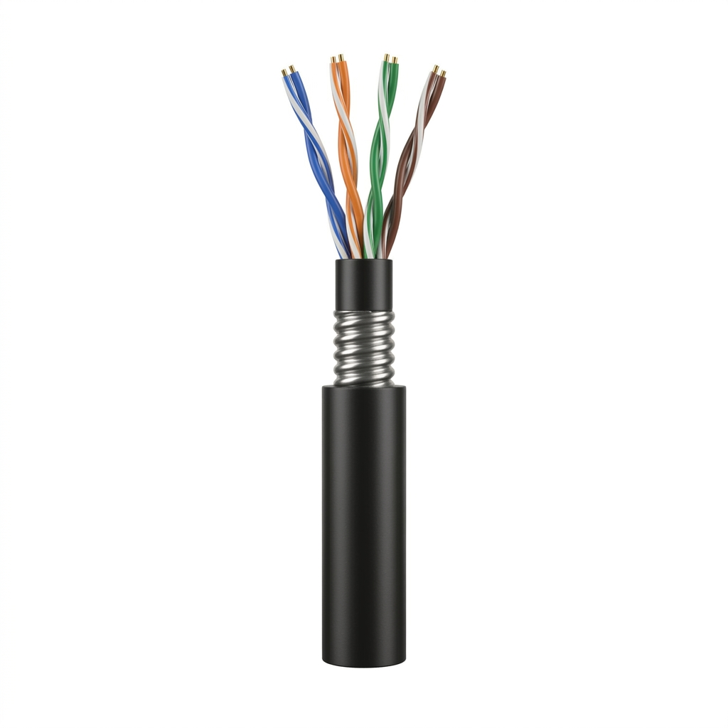 Hyperline UUTP4-C5E-S24-ARM-OUT-PE/PE-BK (м) Кабель витая пара, неэкранированный U/UTP, категория 5e, 4 пары 24 AWG, 4х2х0,51 мм, однопроволочные жилы, бронир. стальной лентой, PE, внешний -40°C – +60°C, черный
