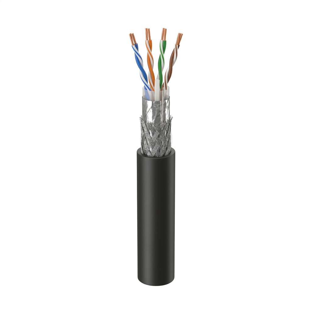 Hyperline ISFUTP4-C5E-P26/19-PU-BK (305 м) Кабель для сетей Industrial Ethernet, экранированный SF/UTP, экран - фольга+оплетка, категория 5e, 4 пары 26 AWG, 4х2х0,50 мм, многопроволочные жилы, PU, внешний -40°C – +80°C, черный