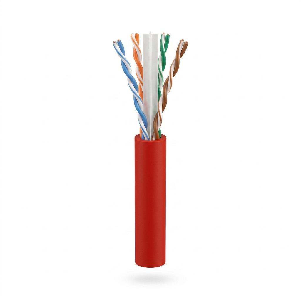 Hyperline UUTP4-C6-S23-IN-LSZH-RD-305 (305 м) Кабель витая пара, неэкранированный U/UTP, категория 6, 4 пары 23 AWG, 4х2х0,55 мм, однопроволочные жилы, с разделителем, LSZH, нг(А)-HF, внутренний -40°C – +75°C, красный, системная гарантия 25 лет