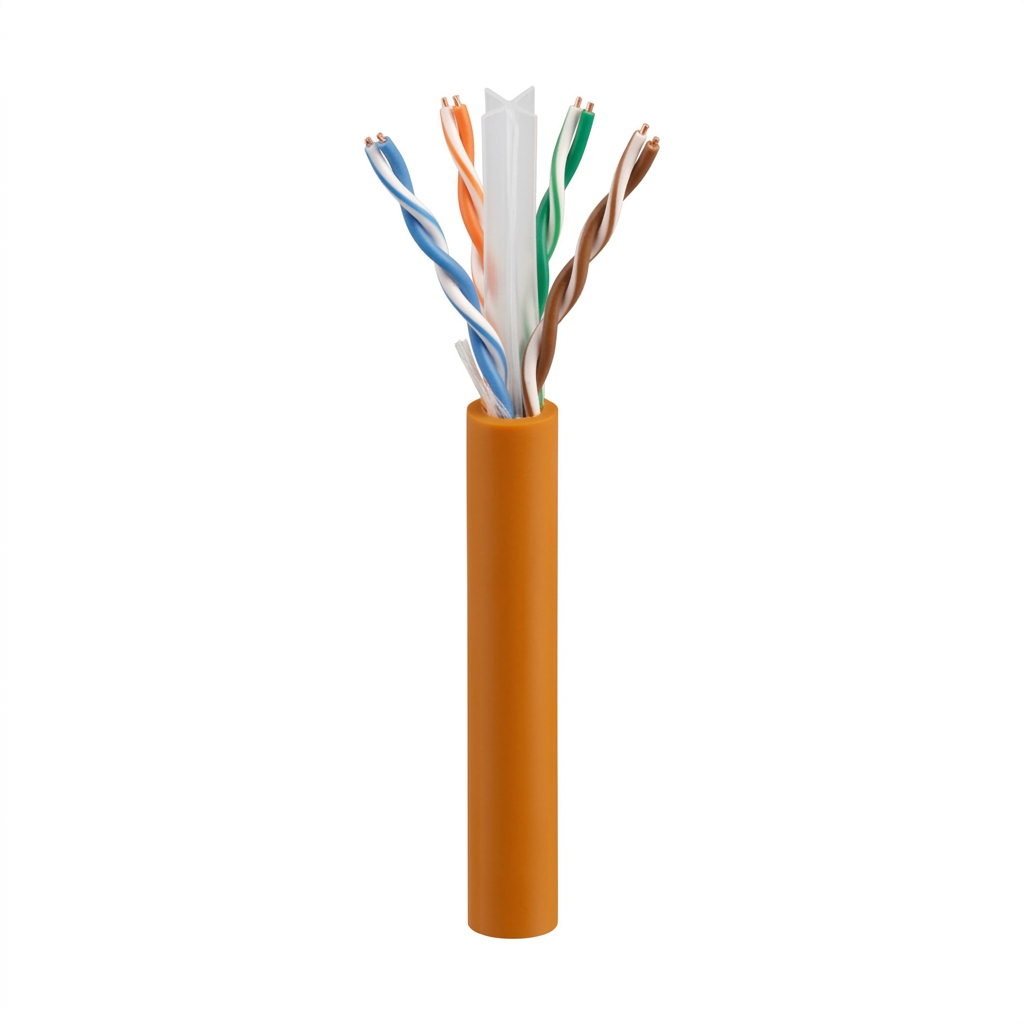 Hyperline UUTP4-C6-S23-IN-LSZH-OR-305 (305 м) Кабель витая пара, неэкранированный U/UTP, категория 6, 4 пары 23 AWG, 4х2х0,55 мм, однопроволочные жилы, с разделителем, LSZH, нг(А)-HF, внутренний -40°C – +75°C, оранжевый, системная гарантия 25 лет