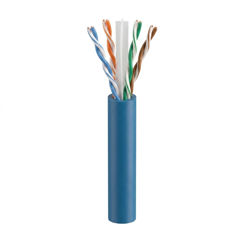 Hyperline UUTP4-C6-S23-IN-LSZH-BL-305 (305 м) Кабель витая пара, неэкранированный U/UTP, категория 6, 4 пары 23 AWG, 4х2х0,55 мм, однопроволочные жилы, с разделителем, LSZH, нг(А)-HF, внутренний -40°C – +75°C, синий, системная гарантия 25 лет