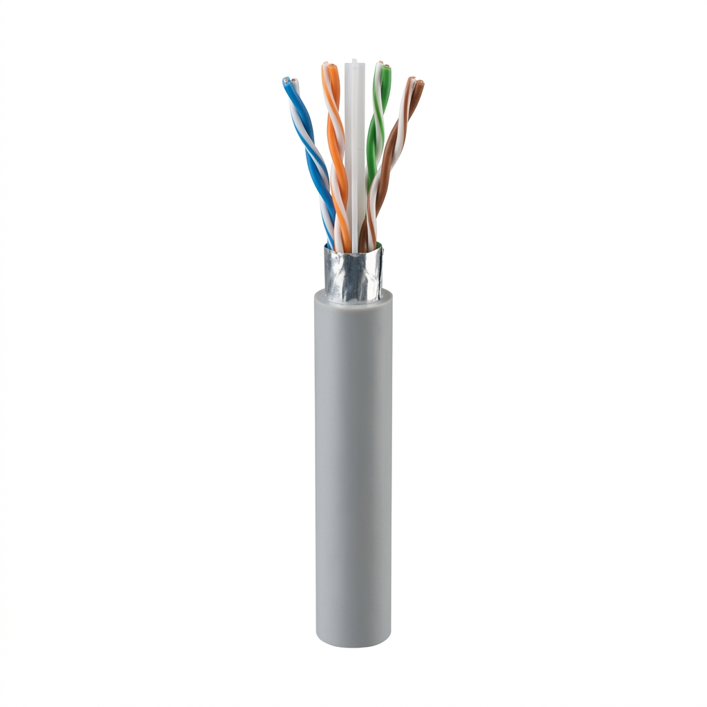 Hyperline FUTP4-C6-S23-IN-LSZH-GY-305 (305 м) Кабель витая пара, экранированный F/UTP, общий экран фольга, категория 6, 4 пары 23 AWG, 4х2х0,56 мм, однопроволочные жилы, LSZH, нг(А)-HF, внутренний -40°C – +75°C, серый, системная гарантия 25 лет