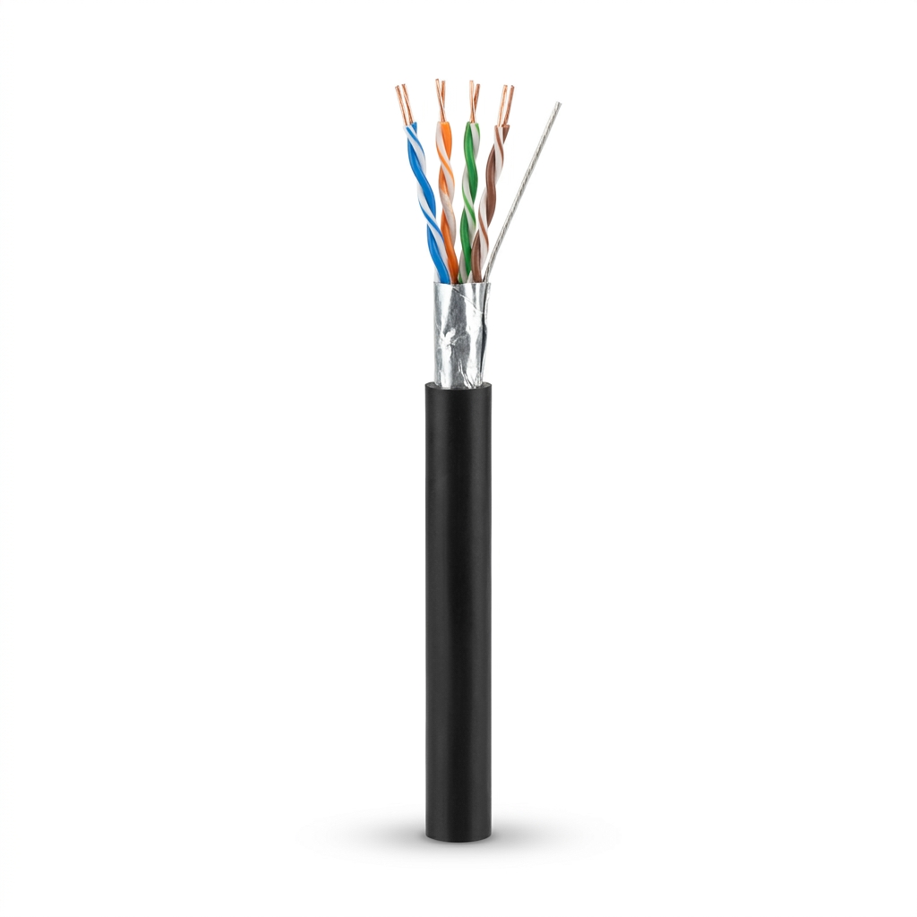 Hyperline FUTP4-C5E-S24-IN-LSZH-BK-305 (305 м) Кабель витая пара, экранированный F/UTP, общий экран фольга, категория 5e, 4 пары 24 AWG, 4х2х0,51 мм, однопроволочные жилы, LSZH, нг(А)-HF, внутренний -40°C – +75°C, черный, системная гарантия 25 лет