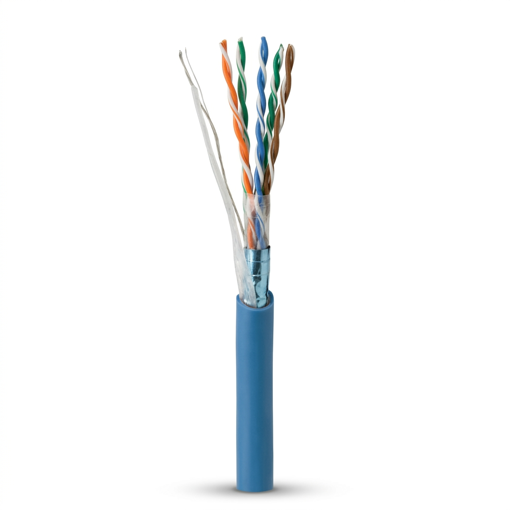 Hyperline FUTP4-C5E-P26-IN-LSZH-BL-305 (305 м) Кабель витая пара, экранированный F/UTP, общий экран фольга, категория 5e, 4 пары 26 AWG, 4х2х0,48 мм, многопроволочные жилы, LSZH, нг(А)-HF, внутренний -40°C – +75°C, синий