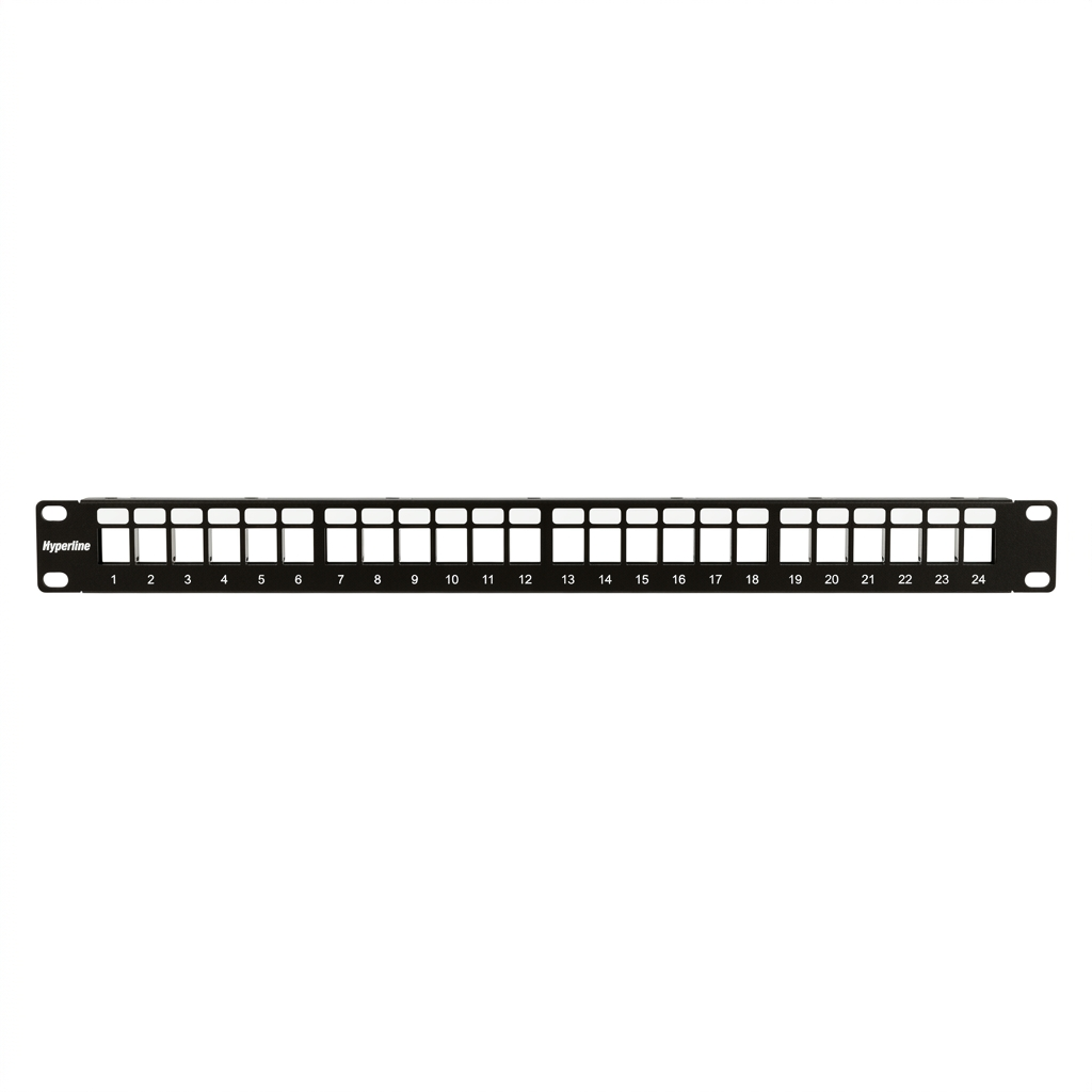 Hyperline PPBL3-19-24-SH-RM Модульная патч-панель 19", 24 порта, Flat Type, 1U, для экранированных и неэкранированных модулей Keystone Jack (кроме KJ1-C2, KJ2-C5e, KJ2-C6), с задним кабельным организатором (без модулей)