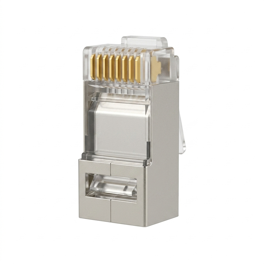 Hyperline PLEZ-8P8C-UA-C6-SH-100 Разъем легкой оконцовки RJ-45 (8P8C) под витую пару, язычок Arch, категория 6 (50 µ"/ 50 микродюймов), экранированный, универсальный (для одножильного и многожильного кабеля) (100 шт.)
