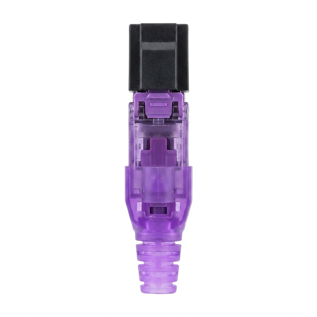 Hyperline PLUD-8P8C-S-C6-VL Разъем RJ-45 (8P8C) под витую пару, полевая заделка, категория 6, неэкранированный, для одножильного кабеля, зажимной (защелка) хвостовик, фиолетовый, IDC