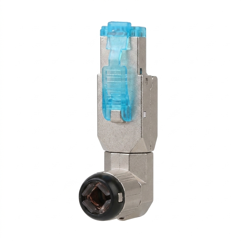 Hyperline PLUD-A-8P8C-S-C6A-SH Разъем полевой оконцовки RJ-45 (8P8C) под витую пару, угловой, для одножильного кабеля, toolless, категория 6A, экранированный, накручивающийся хвостовик, IDC
