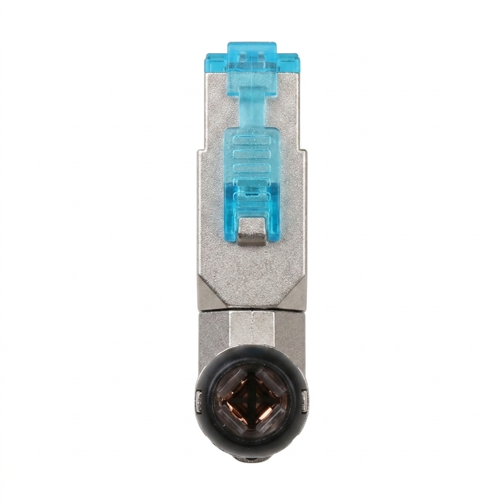 Hyperline PLUD-A-8P8C-S-C8-SH Разъем полевой оконцовки RJ-45 (8P8C) под витую пару, угловой, для одножильного кабеля, toolless, категория 8, экранированный, накручивающийся хвостовик, IDC