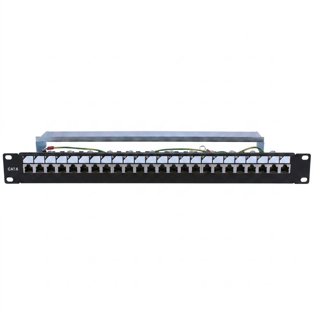 Hyperline PP3-19-24-8P8C-C6-SH-110D Патч-панель 19", 1U, 24 порта RJ-45 полн. экран., категория 6, Dual IDC, ROHS, цвет черный