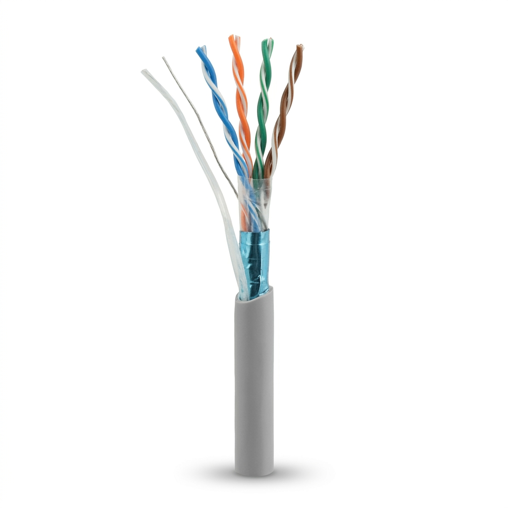 Hyperline FUTP4-C5E-P26-IN-LSZH-GY-305 (305 м) Кабель витая пара, экранированный F/UTP, общий экран фольга, категория 5e, 4 пары 26 AWG, 4х2х0,48 мм, многопроволочные жилы, LSZH, нг(А)-HF, внутренний -40°C – +75°C, серый
