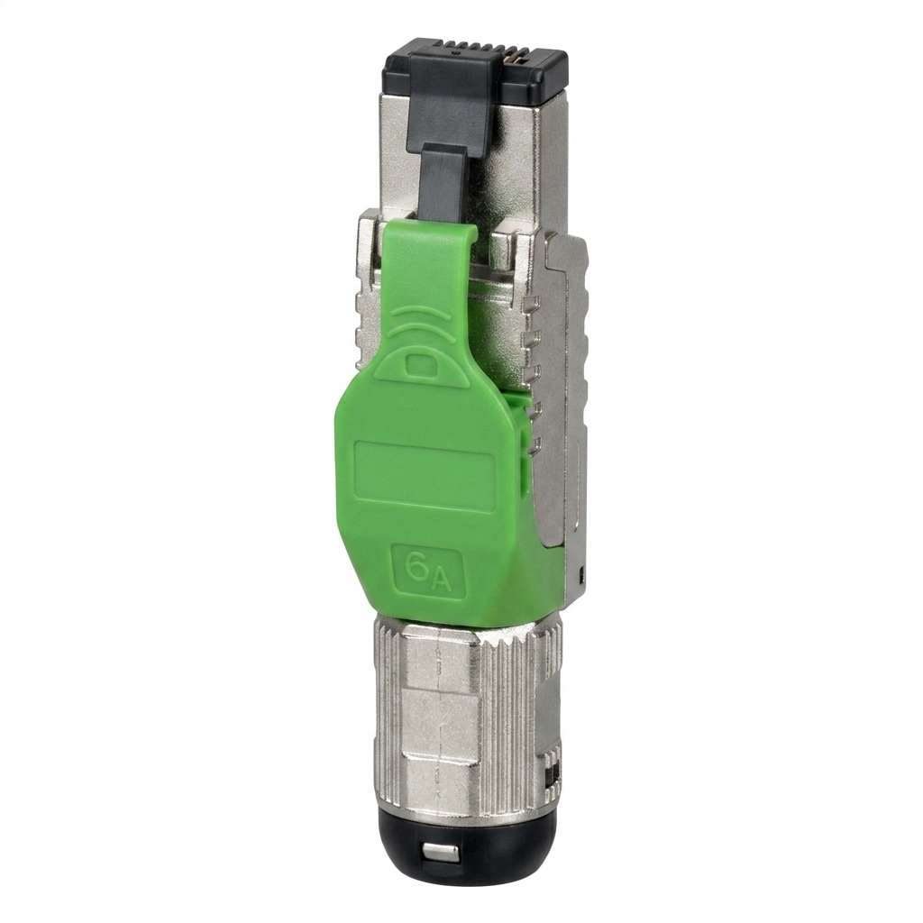 Hyperline PLUE-8P8C-S-C6A-SH-GN Разъем полевой оконцовки RJ-45 (8P8C) под витую пару, для одножильного кабеля, toolless, категория 6A, экранированный, накручивающийся хвостовик, зеленый, IDC