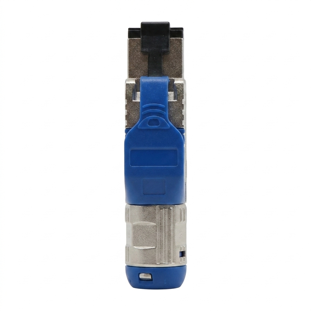 Hyperline PLUE-8P8C-S-C8-SH-BL Разъем полевой оконцовки RJ-45 (8P8C) под витую пару, для одножильного кабеля, toolless, категория 8, экранированный, накручивающийся хвостовик, синий, IDC
