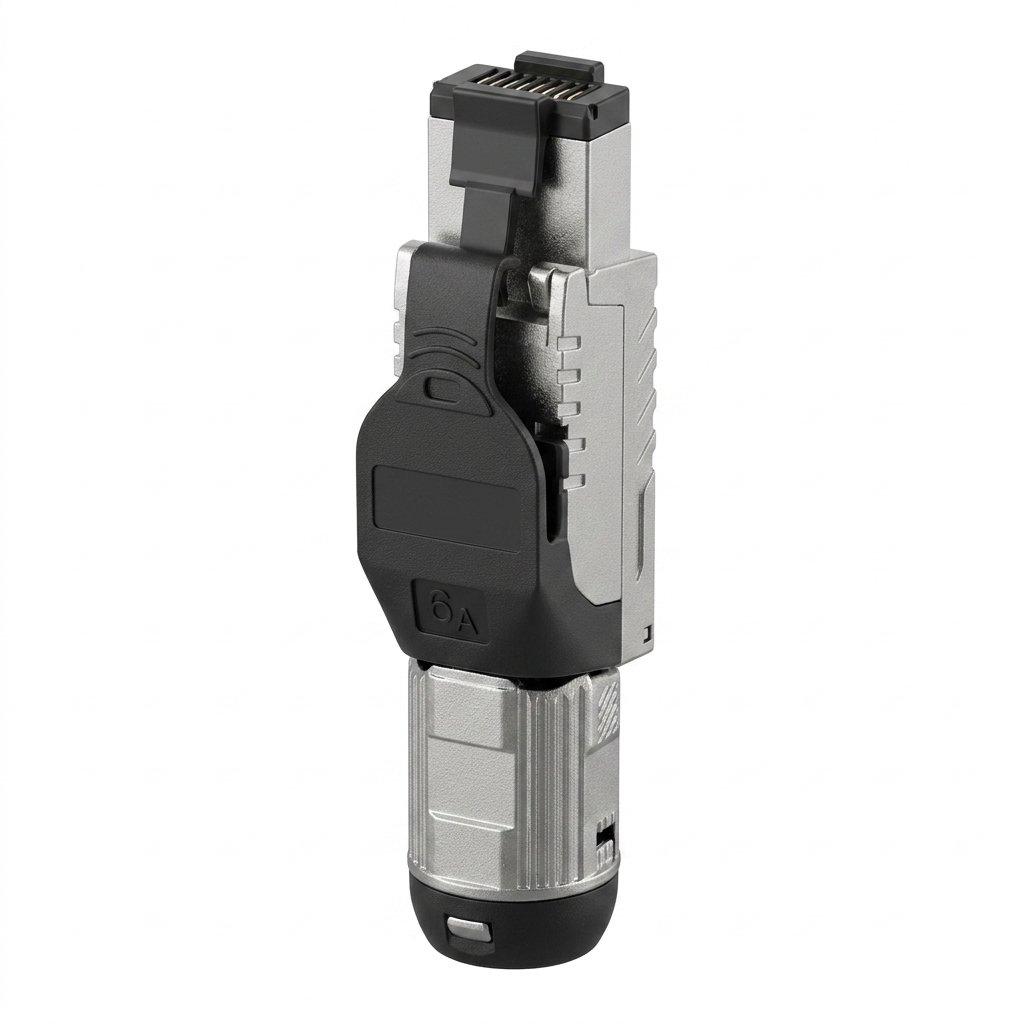 Hyperline PLUE-8P8C-S-C6A-SH-BK Разъем полевой оконцовки RJ-45 (8P8C) под витую пару, для одножильного кабеля, toolless, категория 6A, экранированный, накручивающийся хвостовик, черный