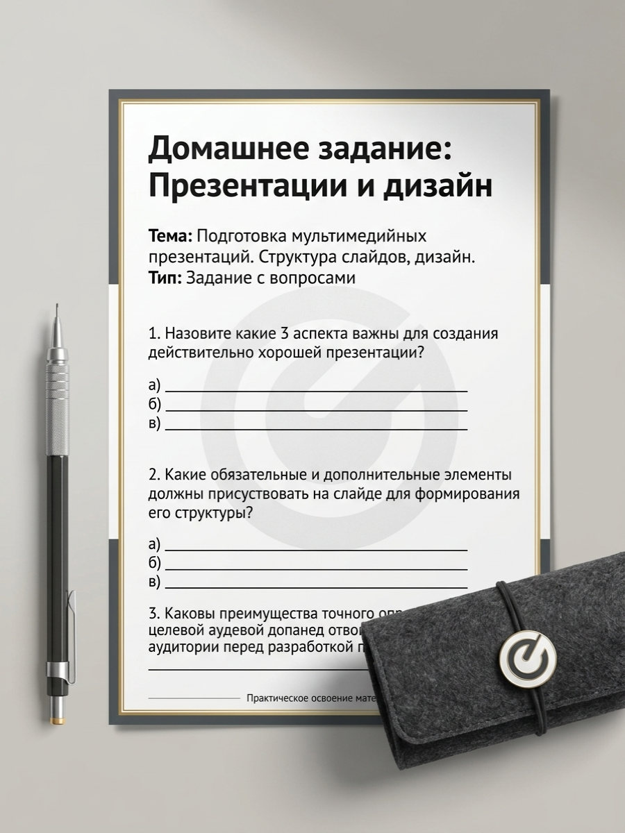 Домашнее задание по теме: Подготовка  мультимедийных презентаций.  Структура слайдов, дизайн.