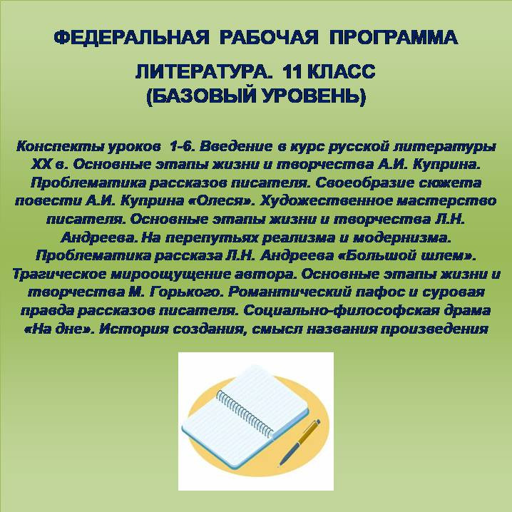 Литература 11 класс (базовый уровень). Конспекты уроков 1-6