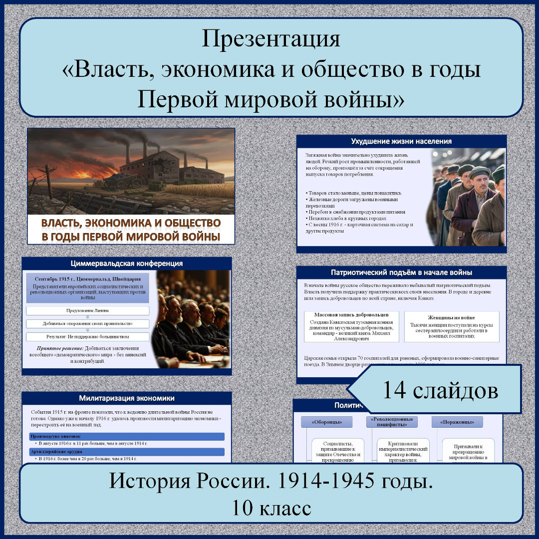 Презентация по теме: «Власть, экономика и общество в годы Первой мировой войны»