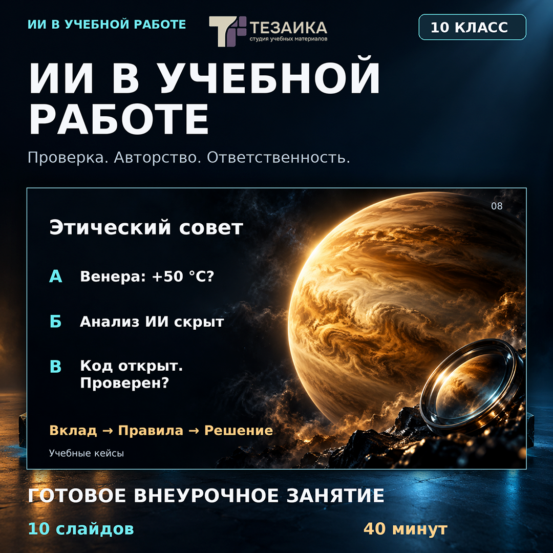 Комплект для урока «ИИ в учёбе: авторство, ответственность» | ИИ и информационная безопасность