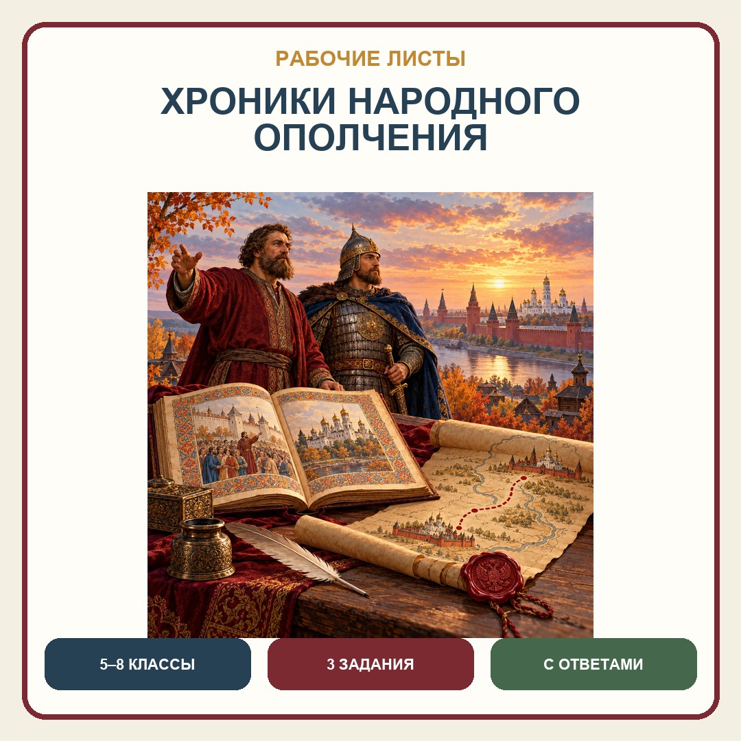 Комплект листов «Хроники народного ополчения» ко Дню народного единства для учащихся 5–8 клас