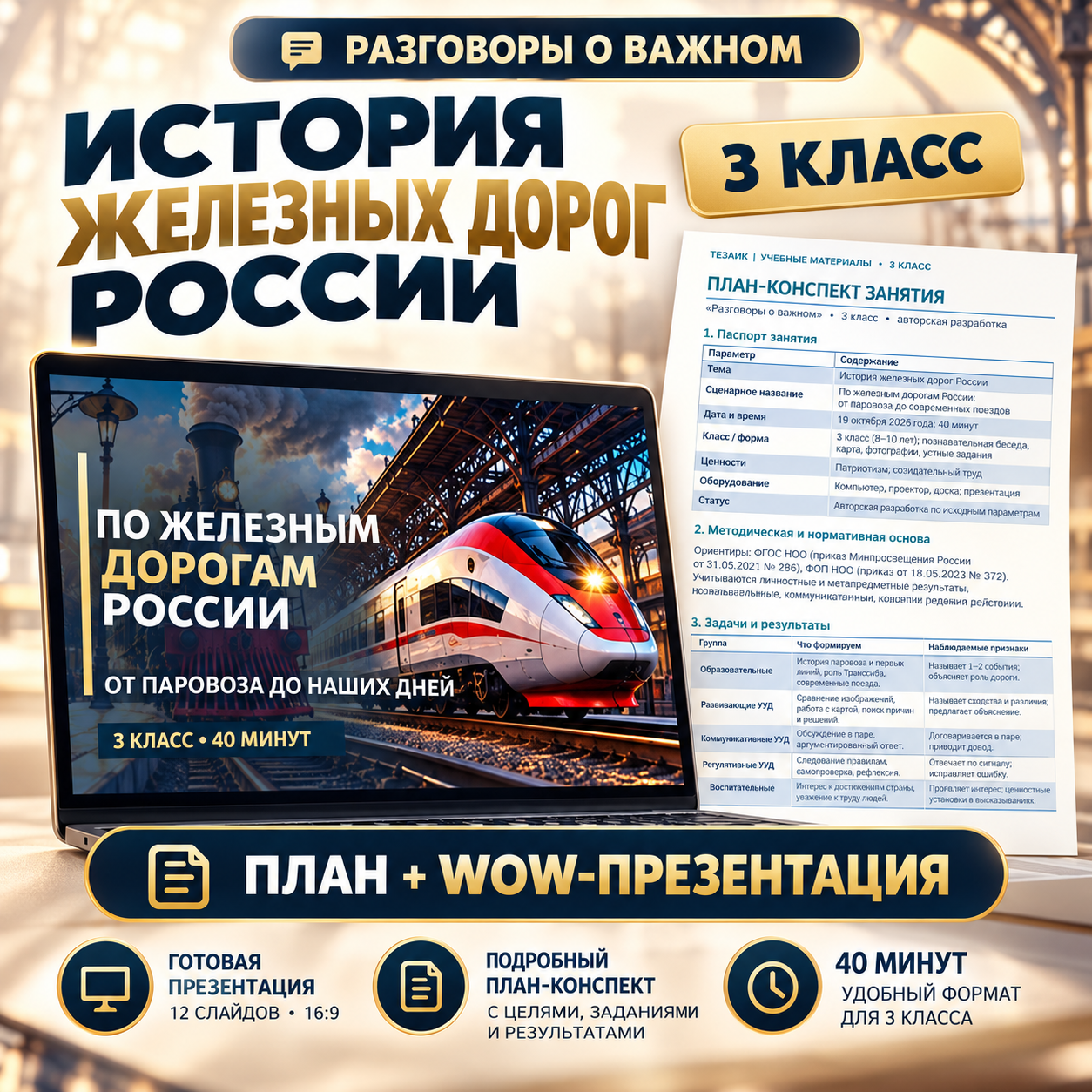 Комплект к занятию «История железных дорог России». Разговоры о важном, 3 класс