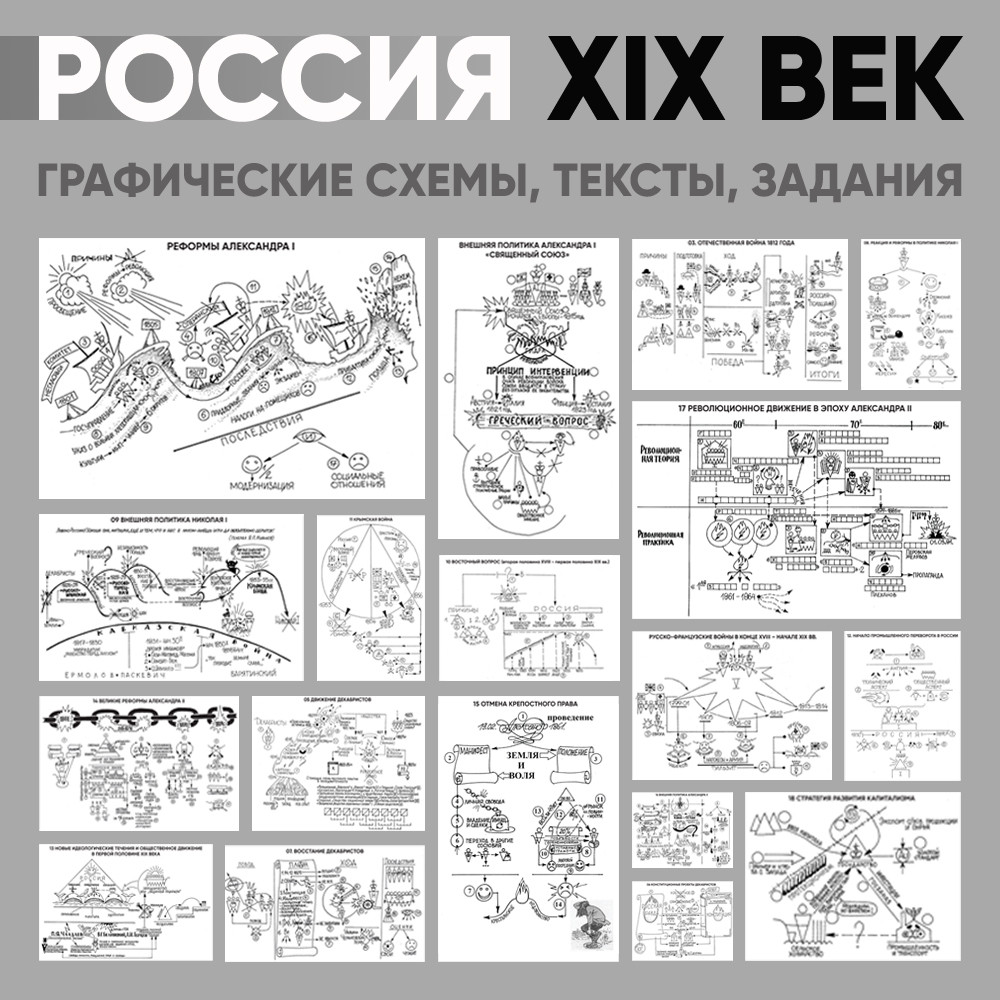 Россия - XIX век, графические схемы, тексты, задания