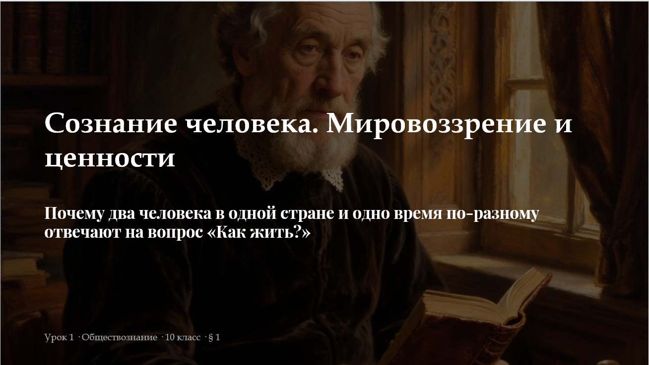 Комплект к уроку обществознания 10 класс  «Сознание человека. Мировоззрение и ценности»
