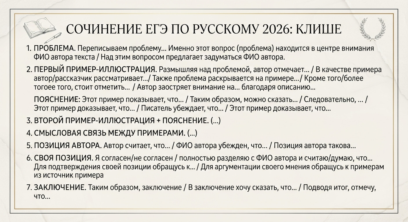 Клише к сочинению ЕГЭ