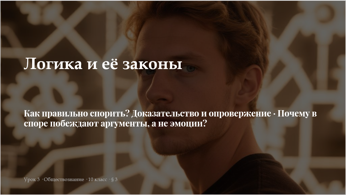 Комплект к уроку обществознания 10 класс  «Логика и её законы. Как правильно спорить? Доказательство
