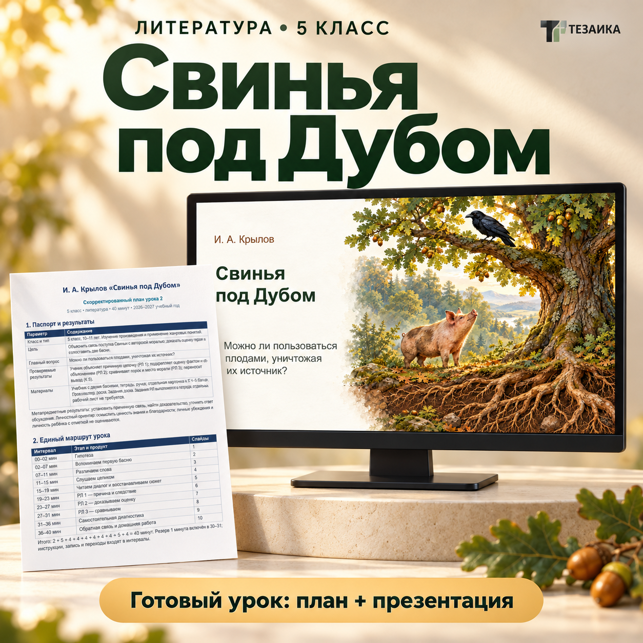 Комплект к уроку «И.А. Крылов “Свинья под Дубом”. Причина и следствие в басне» | Литература, 5 класс
