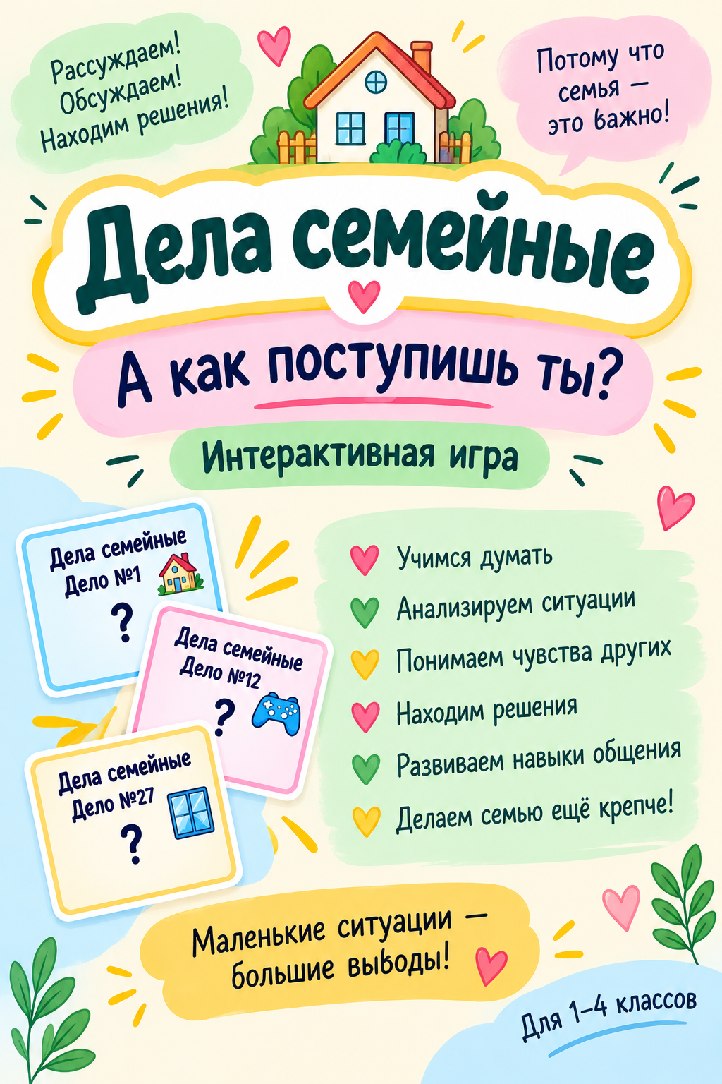 «Дела семейные» — это дидактическая интерактивная игра для детей 1–4 классов