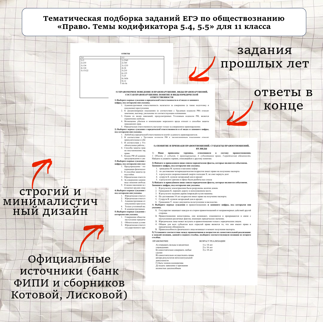 Тематическая подборка заданий ЕГЭ по обществознанию «Право. Темы кодификатора 5.4-5.5» для 11 класса
