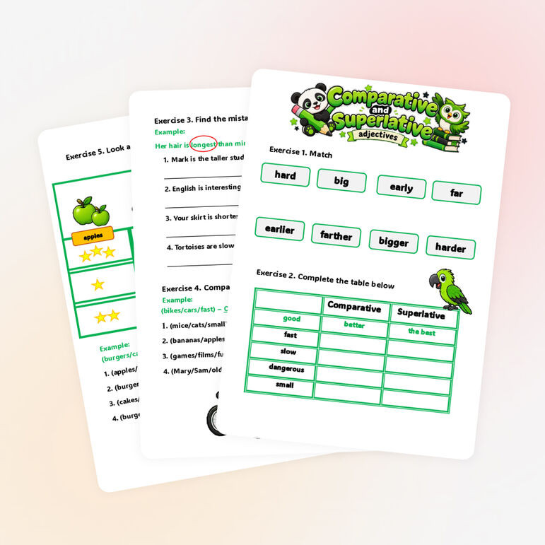 Рабочий лист "Comparatives and superlatives"