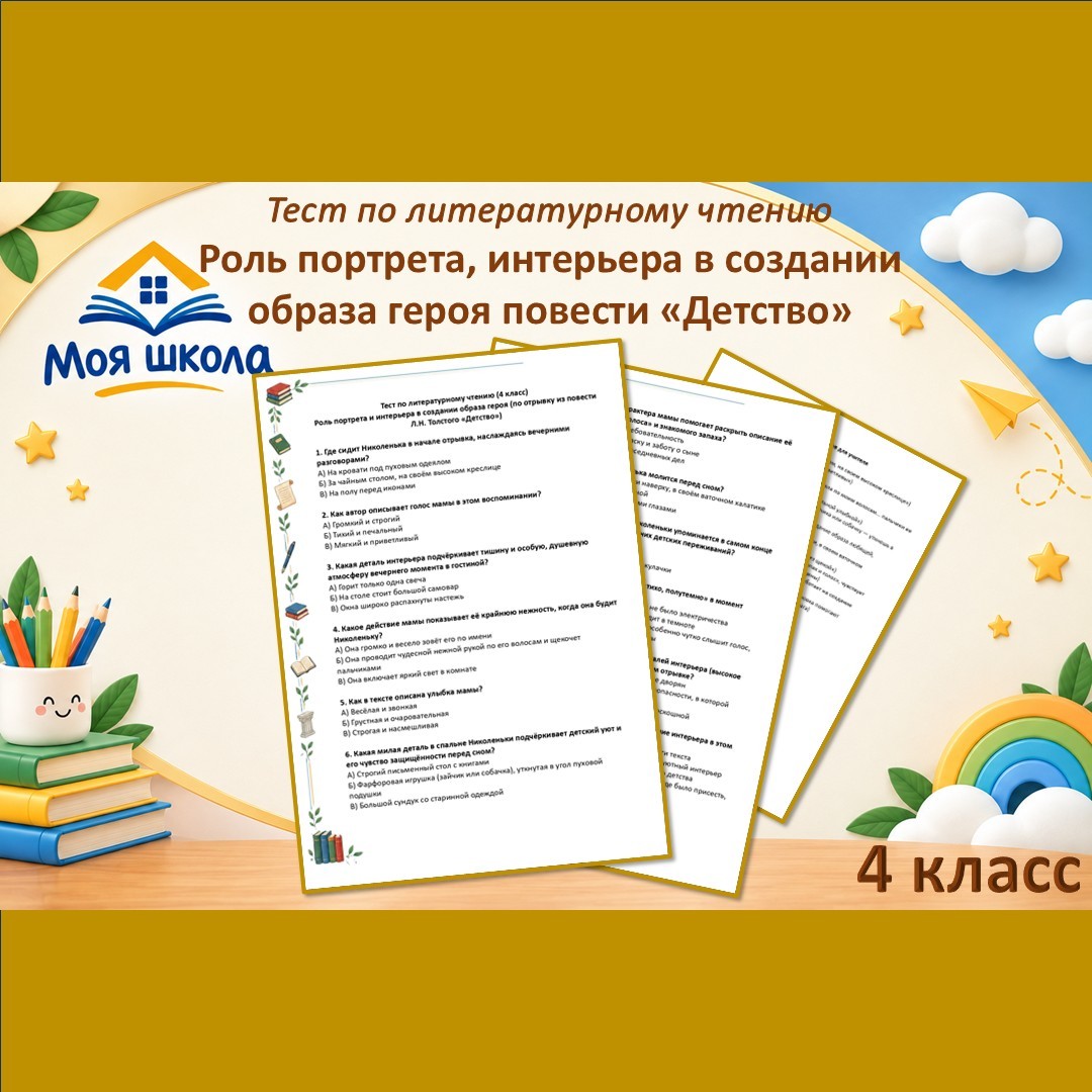 Роль портрета, интерьера в создании образа героя повести «Детство». Тест