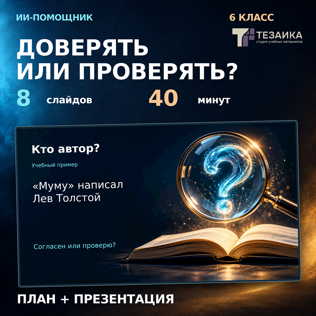 Комплект урока «ИИ-помощник: почему ему нельзя верить без проверки» | 6 класс