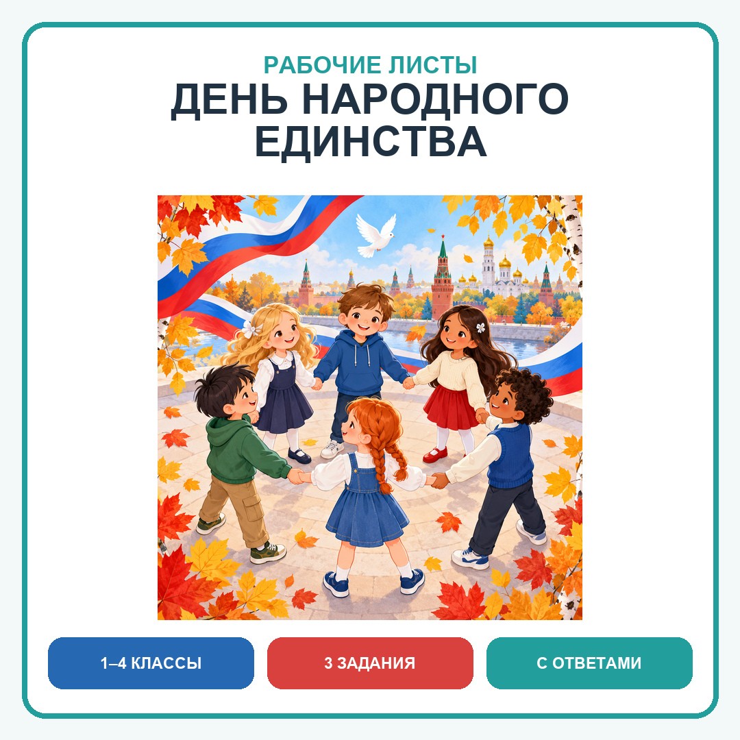 Комплект рабочих листов «Хоровод дружбы» ко Дню народного единства для учеников 1–4 классов