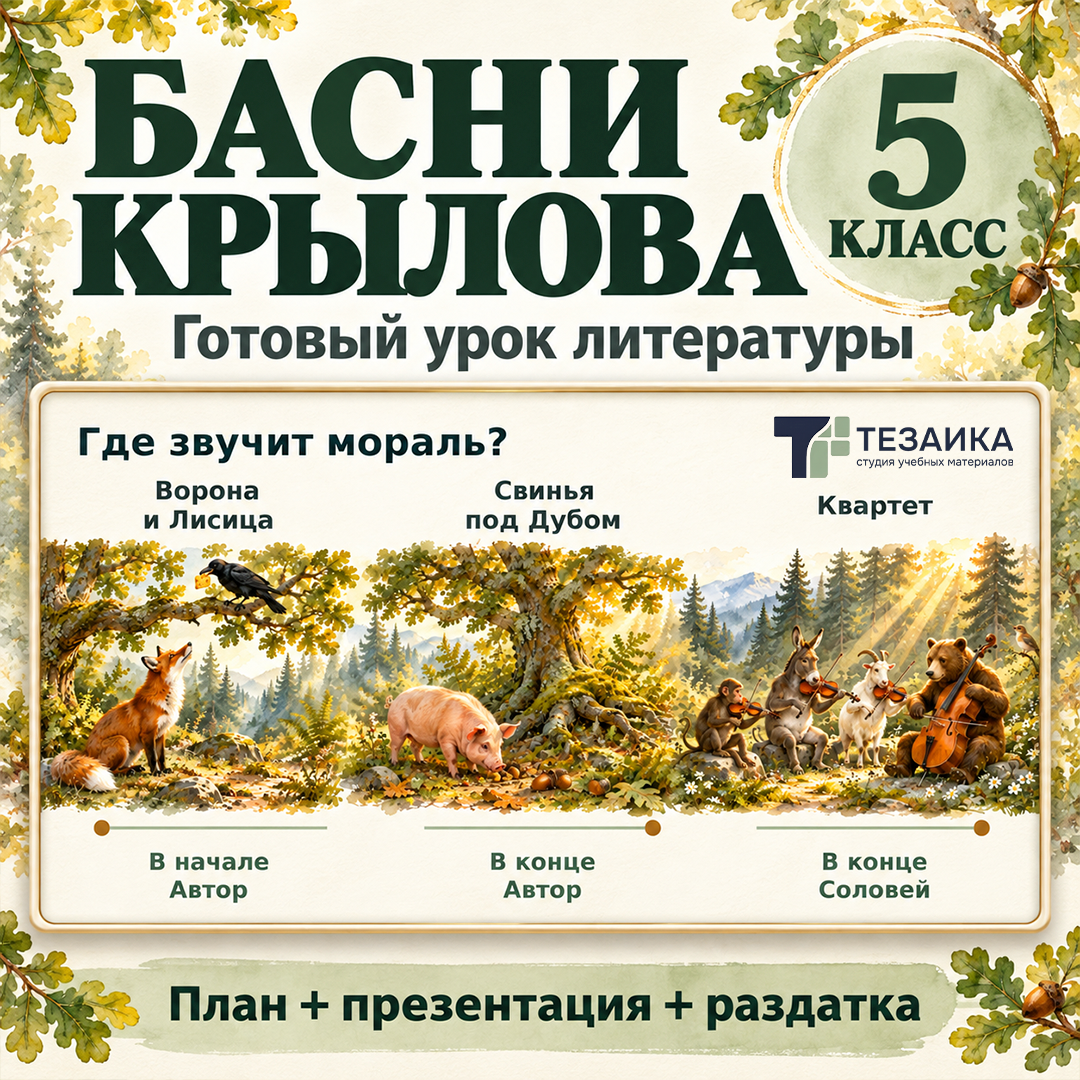 Басни И. А. Крылова (5 класс). Обобщающий практический урок: презентация, сценарий и рабочие листы